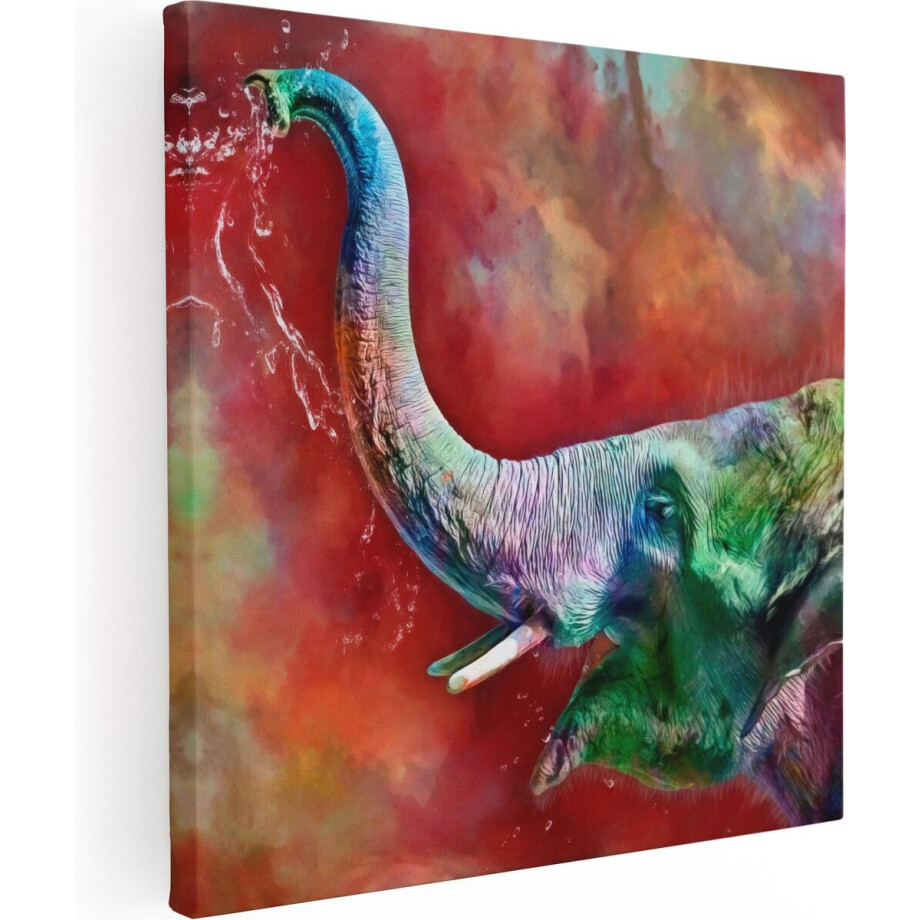 Artaza Canvas Schilderij Getekende Vrolijke Olifant - Abstract - 40x40 - Klein - Foto Op Canvas - Canvas Print afbeelding 1