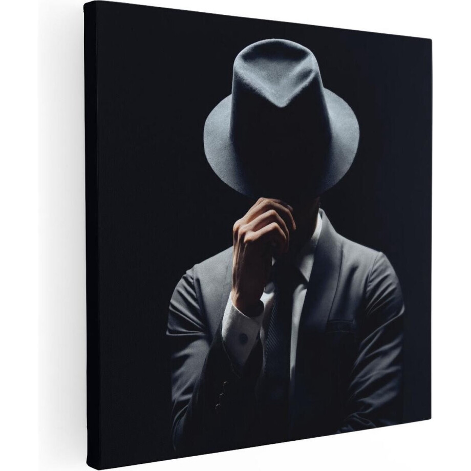Artaza Canvas Schilderij Man Met Een Hoedje In Het Zwart - 50x50 - Foto Op Canvas - Canvas Print Artaza Canvas Schilderij Man Met Een Hoedje In Het Zwart - 50x50 - Foto Op Canvas - Canvas Print afbeelding 1