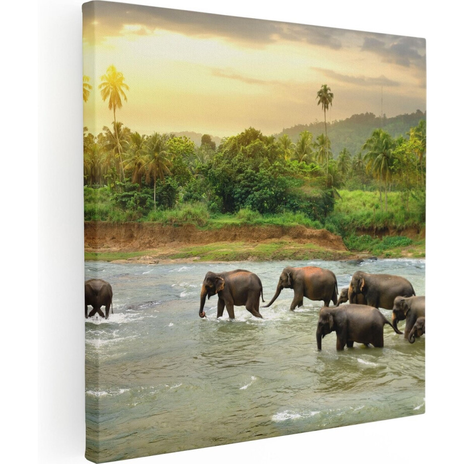 Artaza Canvas Schilderij Kudde Olifanten In Het Water - 30x30 - Klein - Foto Op Canvas - Canvas Print Artaza Canvas Schilderij Kudde Olifanten In Het Water - 30x30 - Klein - Foto Op Canvas - Canvas Print afbeelding 1