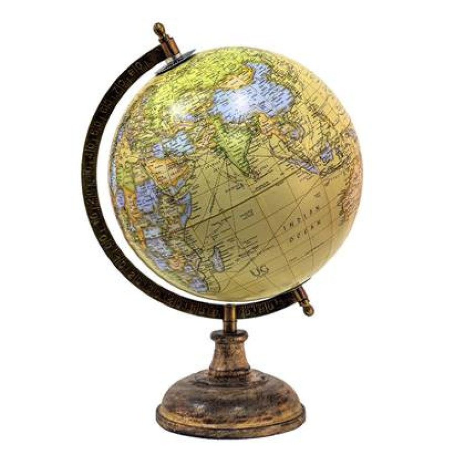 Clayre & Eef Wereldbol 22x37 cm Geel Oranje Hout Ijzer Globe afbeelding 1
