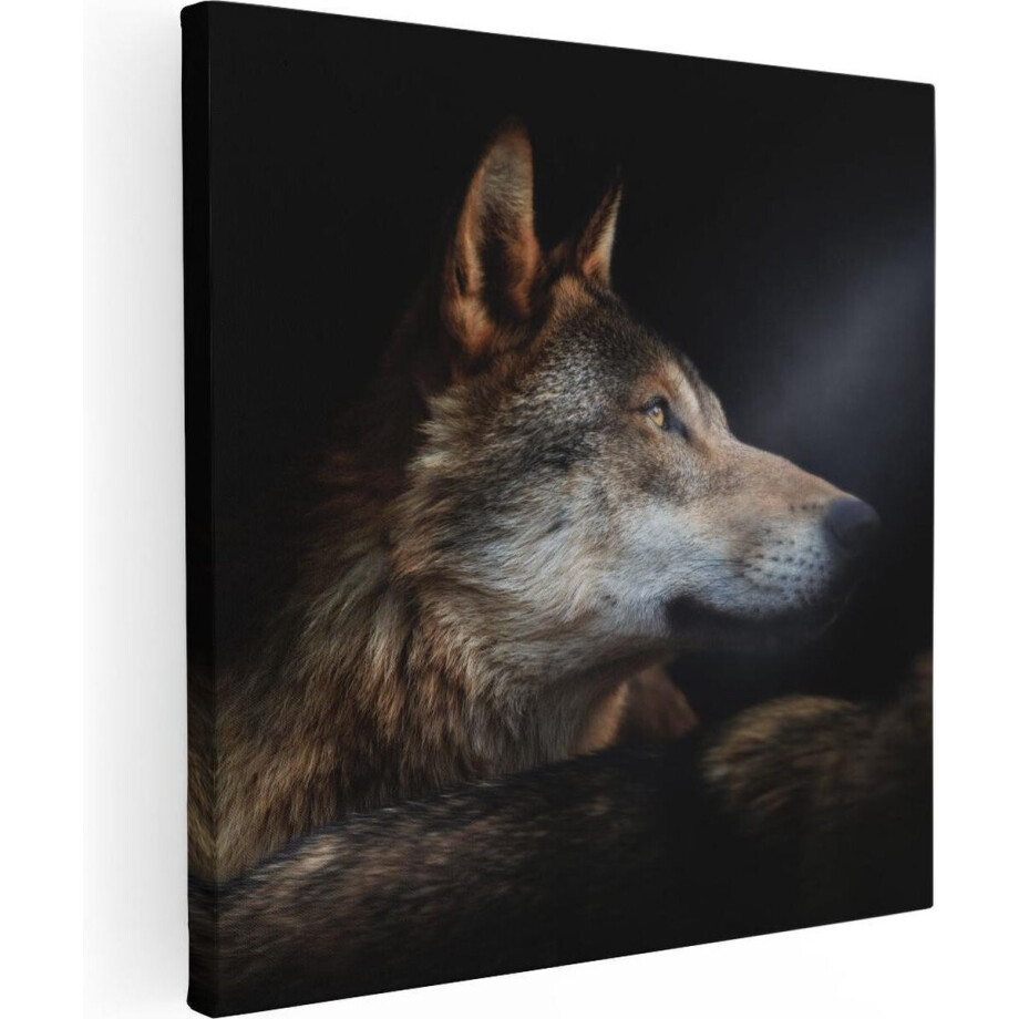 Artaza Canvas Schilderij Wolvenkop Met Een Zonnestraal - Wolf - 60x60 - Foto Op Canvas - Canvas Print afbeelding 1