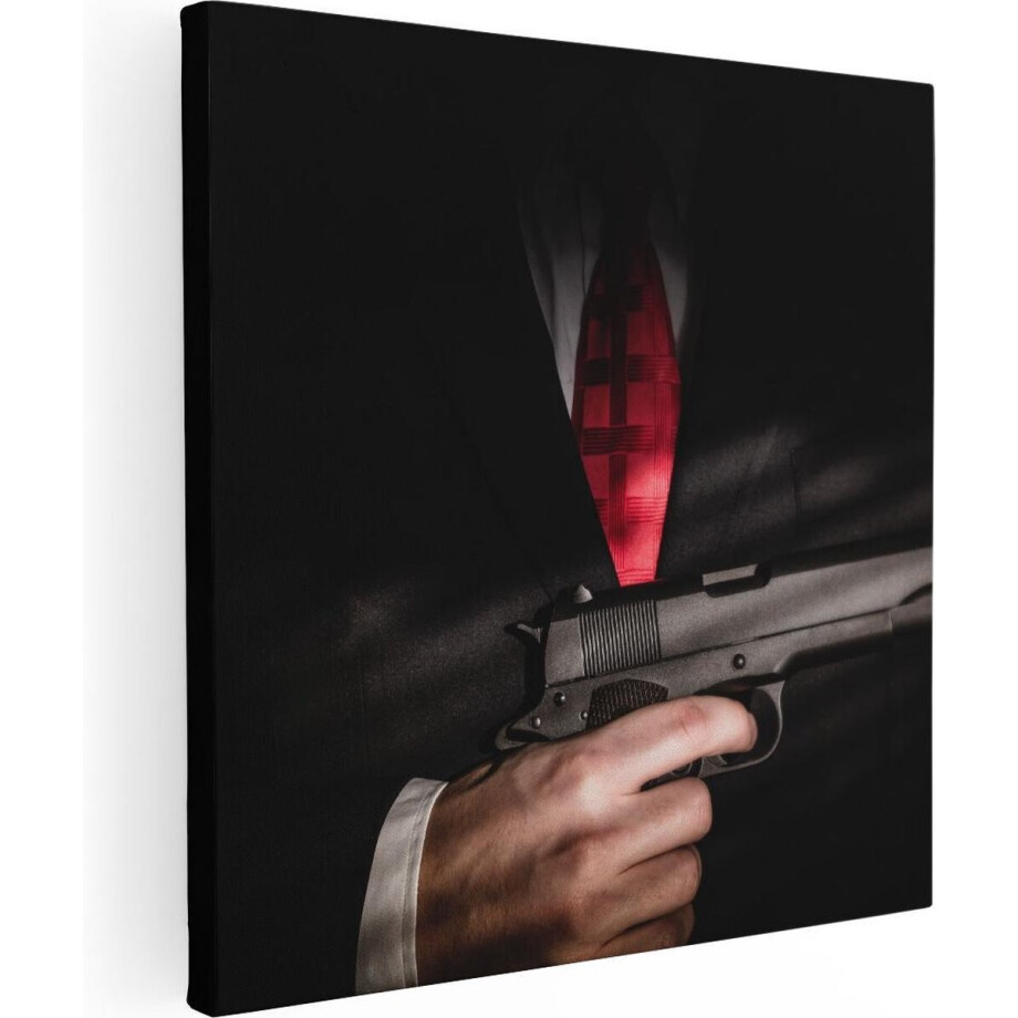 Artaza Canvas Schilderij Man Van De Maffia Met Een Pistool Vast - 50x50 - Foto Op Canvas - Canvas Print afbeelding 1