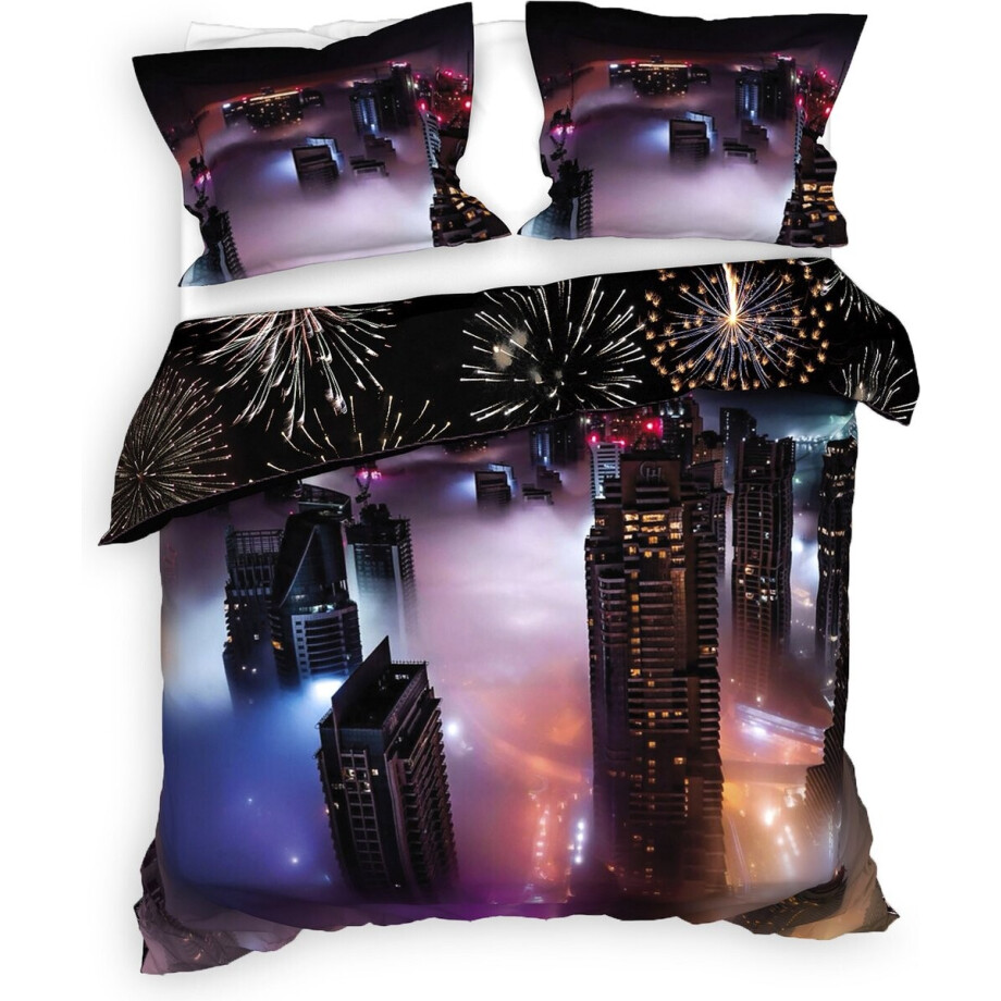 Heckettlane Dekbedovertrek Amira - Bedlinnen met Stad print - 200x220 - Zwart - Dekbedhoes van 100% Katoen-Twill Heckettlane Dekbedovertrek Amira - Bedlinnen met Stad print - 200x220 - Zwart - Dekbedhoes van 100% Katoen-Twill afbeelding 1