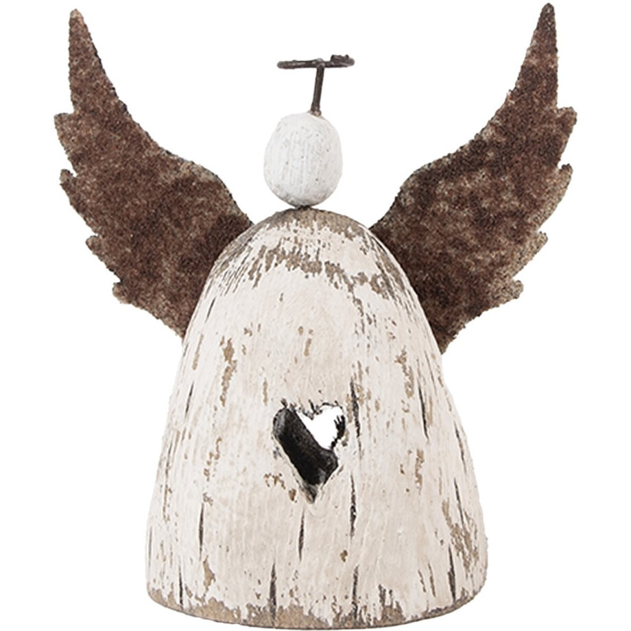 Clayre & Eef Decoratie Beeld Engel 11x5x11 cm Wit Bruin Hout afbeelding 1