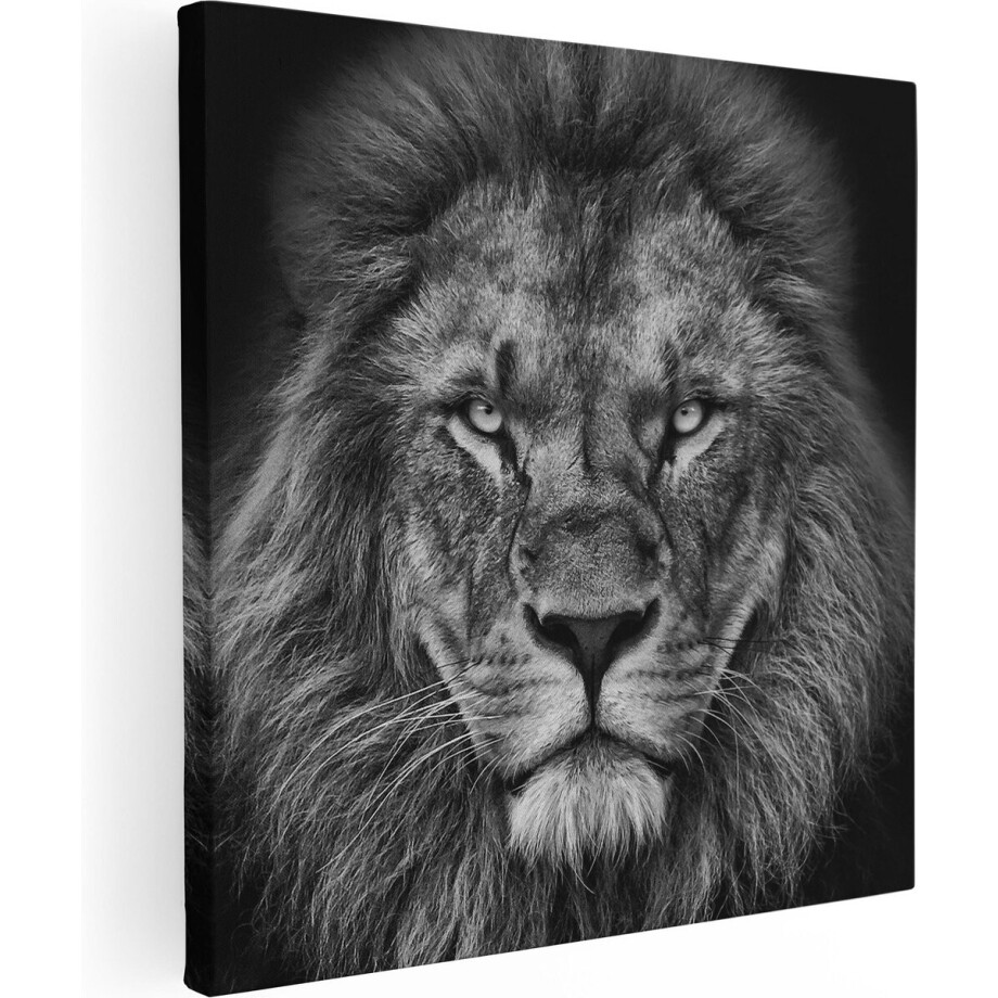 Artaza Canvas Schilderij Leeuwenkop - 30x30 cm - Klein - Muurdecoratie Dieren - Wanddecoratie Woonkamer - Kamer Accessoires Zwart Wit afbeelding 1