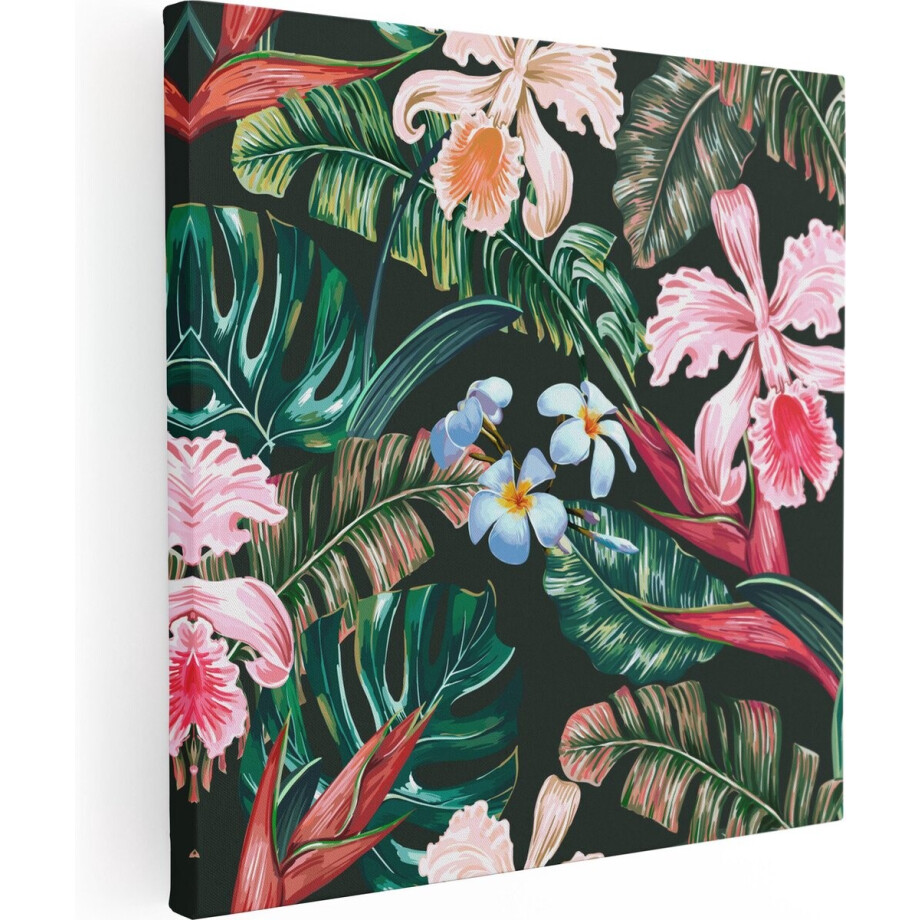 Artaza Canvas Schilderij Botanisch - 40x40 cm - Klein - Muurdecoratie Bloemen - Wanddecoratie Woonkamer - Kamer Accessoires Tropisch afbeelding 1