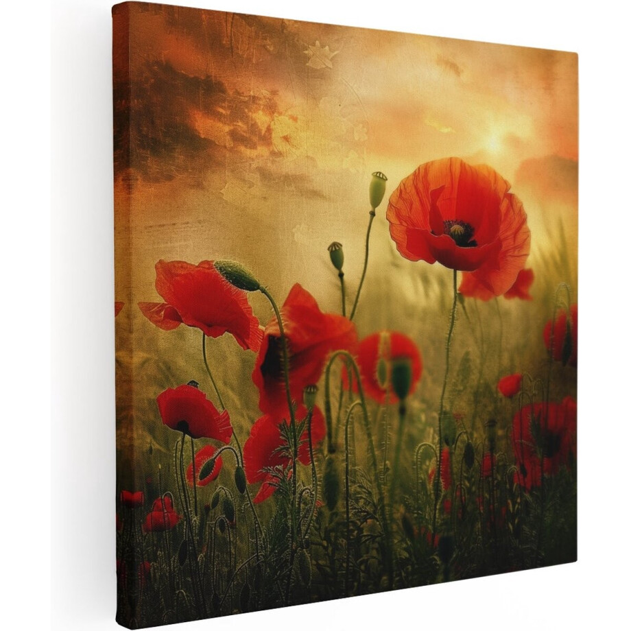 Artaza Canvas Schilderij Klaprozen - 80x80 cm - Wanddecoratie Bloemen - Muurdecoratie Zonsondergang - Schilderijen Op Canvas Artaza Canvas Schilderij Klaprozen - 80x80 cm - Wanddecoratie Bloemen - Muurdecoratie Zonsondergang - Schilderijen Op Canvas afbeelding 1