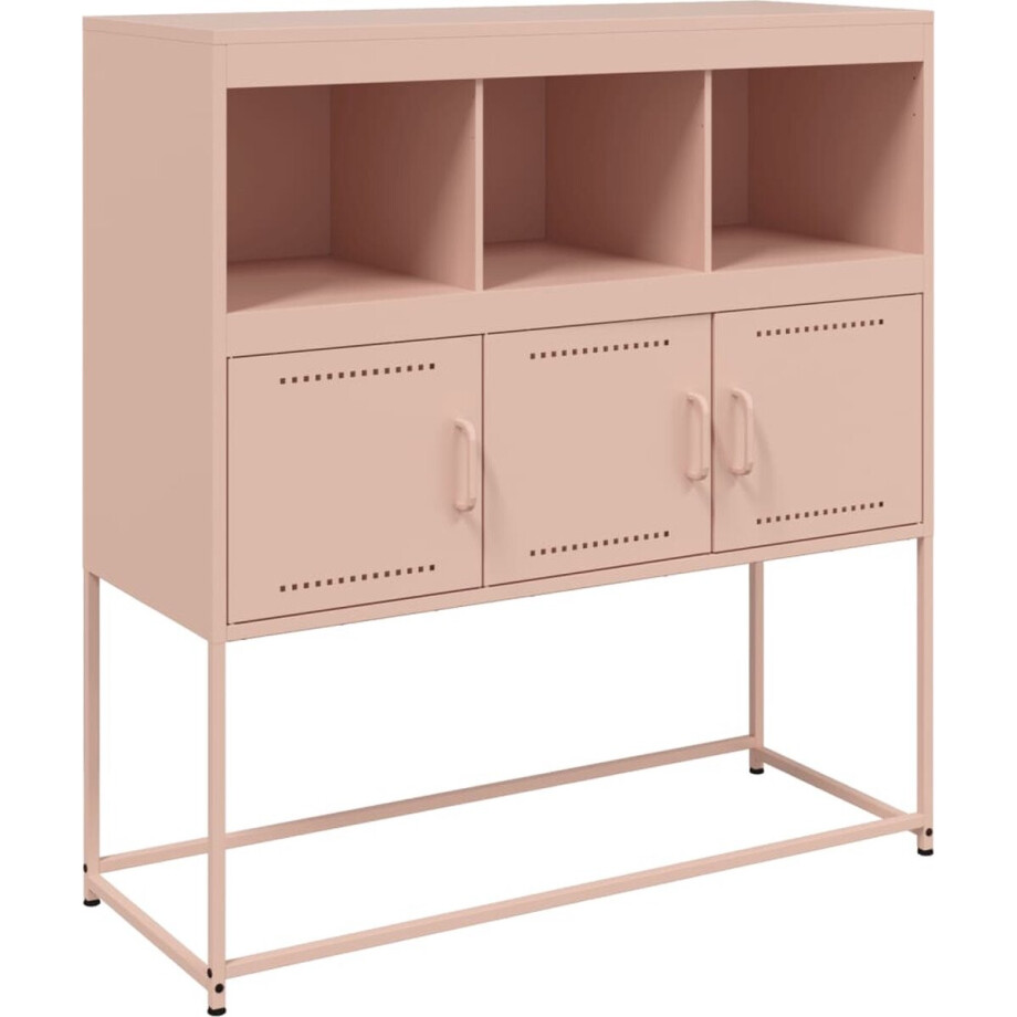 vidaXL - Dressoir - 100,5x39x107 - cm - staal - roze afbeelding 1