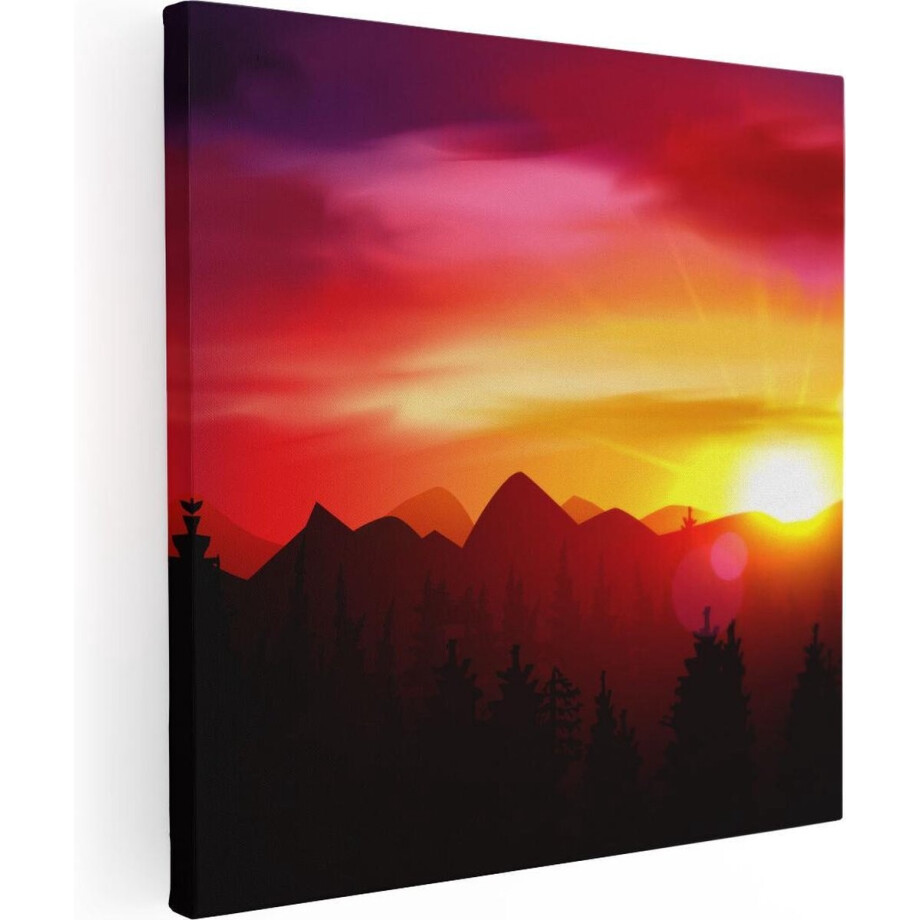 Artaza Canvas Schilderij Zonsondergang In De Bergen - Abstract - 40x40 - Klein - Foto Op Canvas - Canvas Print afbeelding 1