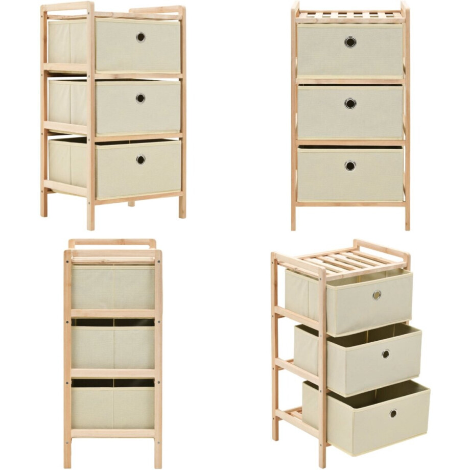 vidaXL Opbergmeubel met 3 stoffen manden cederhout beige - Opbergmeubel - Opbergmeubels - Opbergmeubelen - Opbergmeubilair afbeelding 1