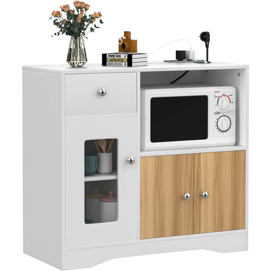 PIPIPOXER-Dressoir met aansluiting voor magnetron keukenkast met lades, zijkast voor eetkamer, keuken, woonkamer PIPIPOXER-Dressoir met aansluiting voor magnetron keukenkast met lades, zijkast voor eetkamer, keuken, woonkamer afbeelding 1