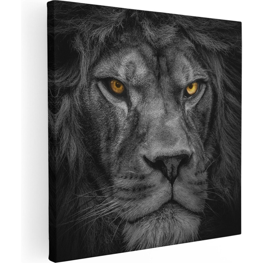 Artaza Canvas Schilderij Leeuw - Leeuwenkop - Zwart Wit - 40x40 - Klein - Foto Op Canvas - Canvas Print afbeelding 1