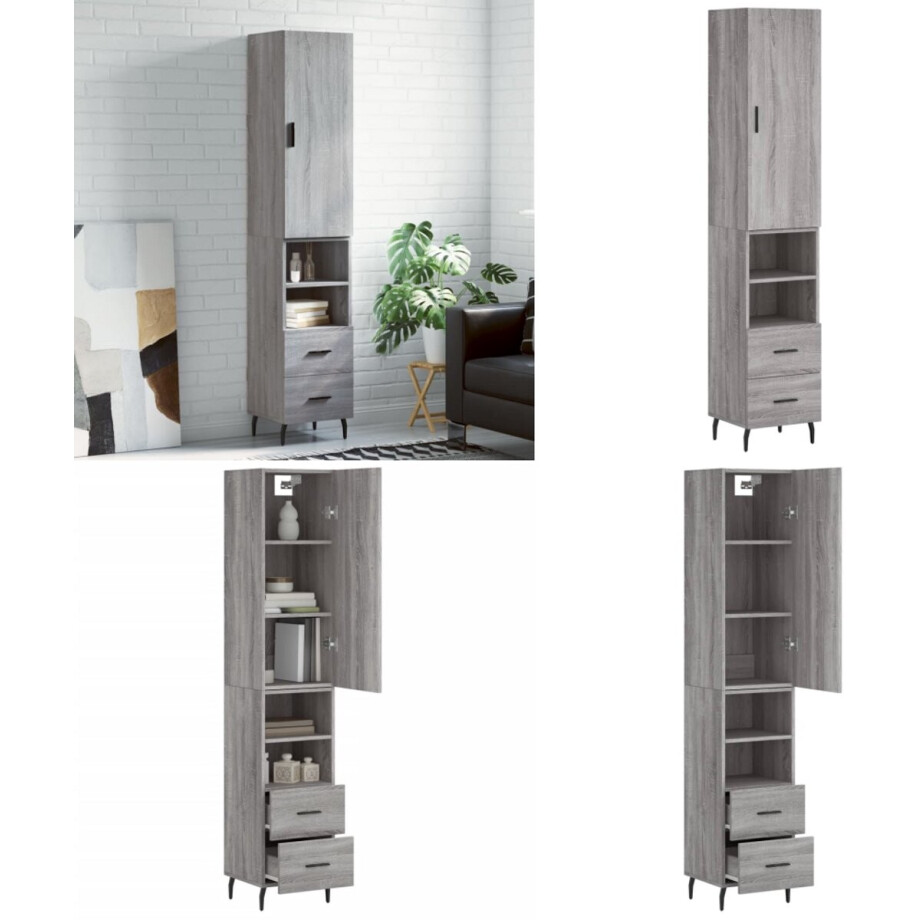 vidaXL Hoge kast 34,5x34x180 cm bewerkt hout grijs sonoma eikenkleurig - Hoge Kast - Hoge Kasten - Dressoir - Buffetkast afbeelding 1
