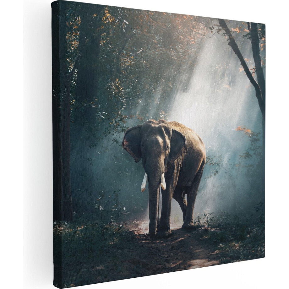 Artaza Canvas Schilderij Olifant - 90x90 cm - Wanddecoratie Dieren - Muurdecoratie Jungle - Schilderijen Op Canvas afbeelding 1