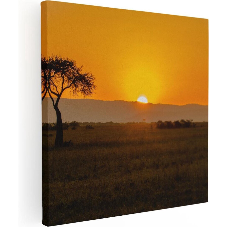 Artaza Canvas Schilderij Zonsopgang In De Savanne Met Een Boom - 90x90 - Groot - Foto Op Canvas - Canvas Print afbeelding 1