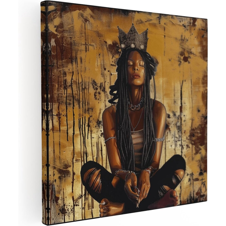 Artaza Canvas Schilderij Vrouw met Dreadlocks en een Kroon - 40x40 cm - Klein - Wanddecoratie Woonkamer - Schilderijen - Muurdecoratie afbeelding 1