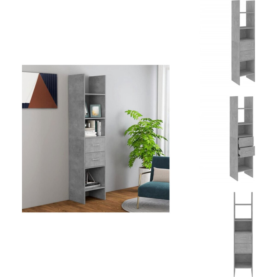 vidaXL Boekenkast - Boekenkasten - Boekenmeubel - Boekenmeubels - Boekenkast 40x35x180 cm bewerkt hout betongrijs afbeelding 1