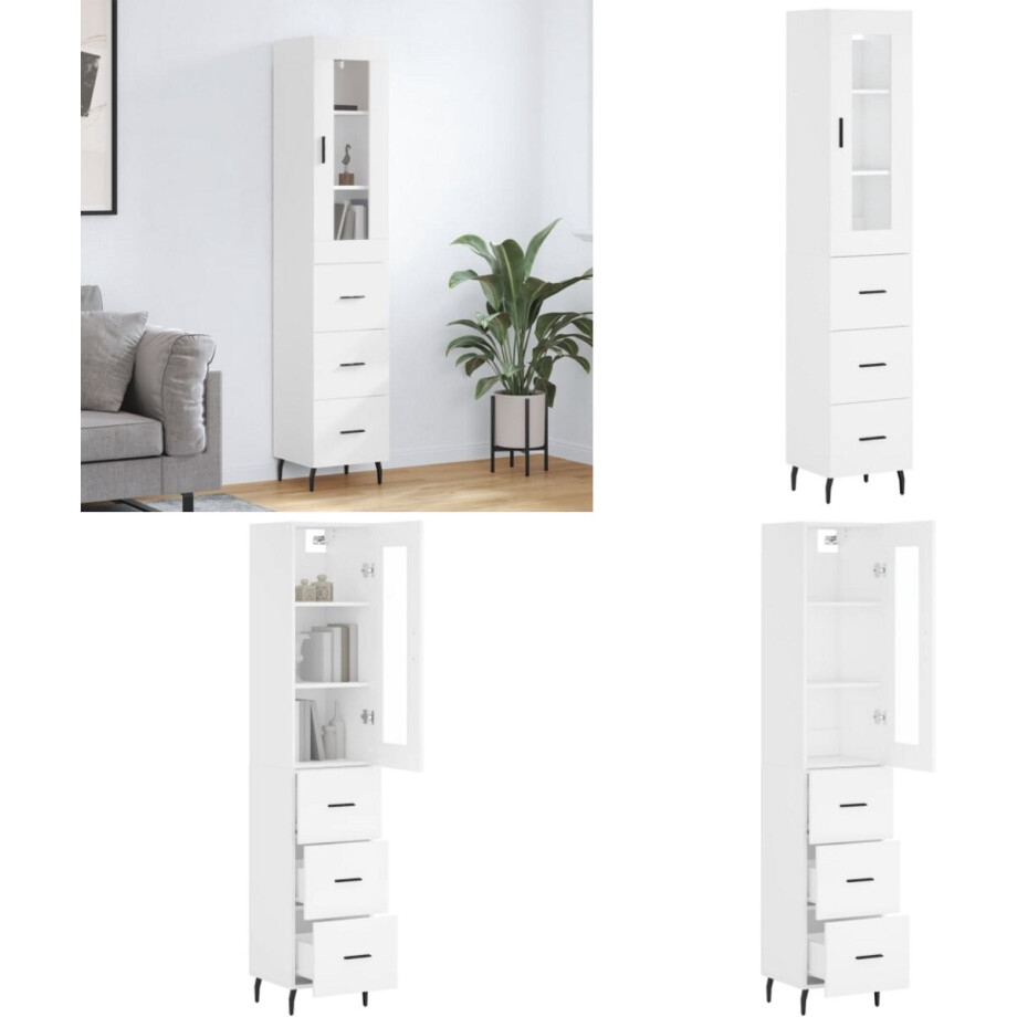 vidaXL Hoge kast 34,5x34x180 cm bewerkt hout wit - Hoge Kast - Hoge Kasten - Dressoir - Buffetkast vidaXL Hoge kast 34,5x34x180 cm bewerkt hout wit - Hoge Kast - Hoge Kasten - Dressoir - Buffetkast afbeelding 1