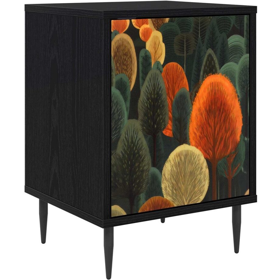 vidaXL - Nachtkastje - ZAANDAM - Zwart - eiken - 36 - x - 33 - x - 51 - cm - Bewerkt - hout afbeelding 1