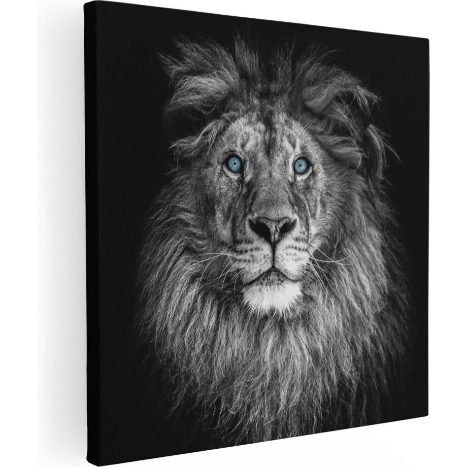Artaza Canvas Schilderij Leeuw Met Blauwe Ogen - Zwart Wit - 70x70 - Foto Op Canvas - Canvas Print afbeelding 1