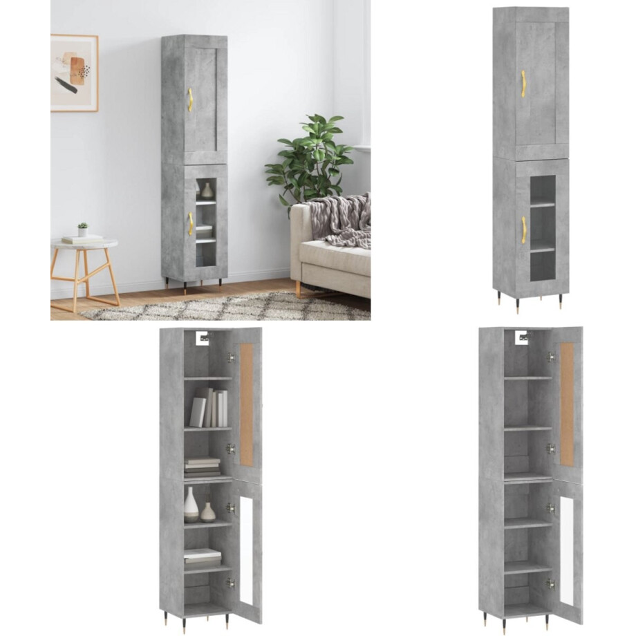 vidaXL Hoge kast 34,5x34x180 cm bewerkt hout betongrijs - Hoge Kast - Hoge Kasten - Dressoir - Buffetkast afbeelding 1