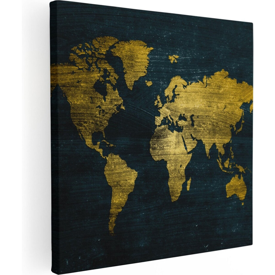 Artaza Canvas Schilderij Gouden Wereldkaart - 60x60 - Foto Op Canvas - Canvas Print afbeelding 1