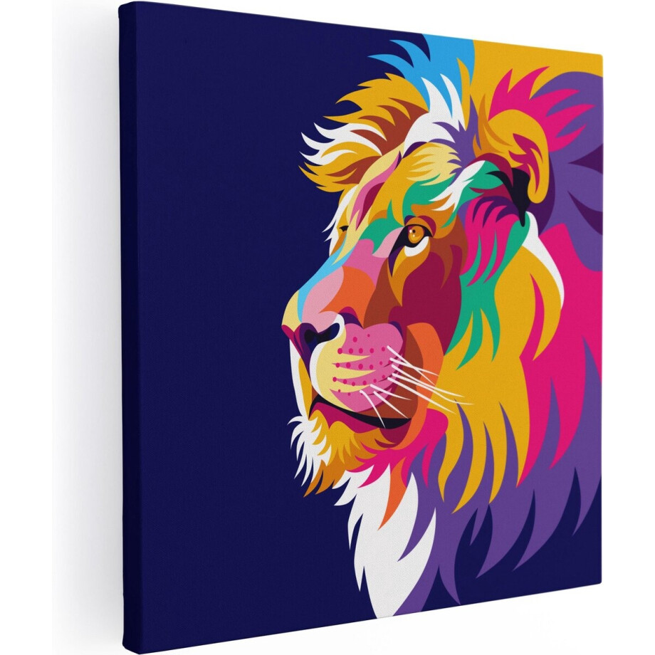 Artaza Canvas Schilderij Gekleurde Leeuw - Leeuwenkop - Abstract - 80x80 - Groot - Foto Op Canvas - Canvas Print afbeelding 1