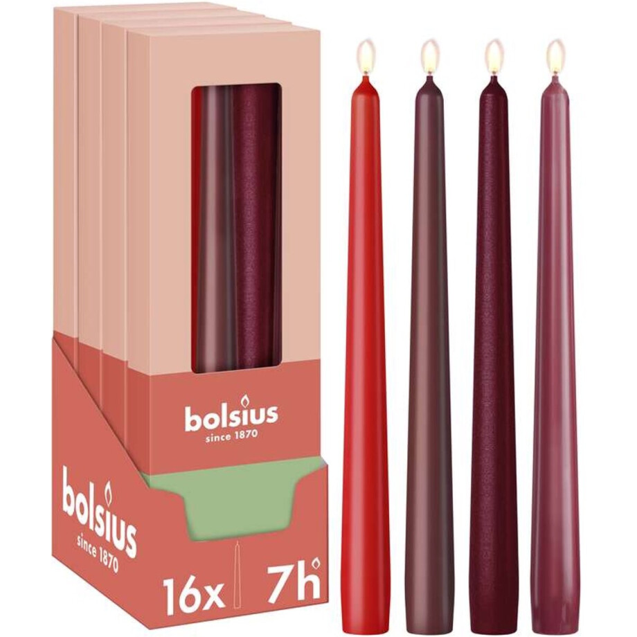 Bolsius - Dinerkaarsen Set - 16 stuks - Rood - 7 branduren Bolsius - Dinerkaarsen Set - 16 stuks - Rood - 7 branduren afbeelding 1