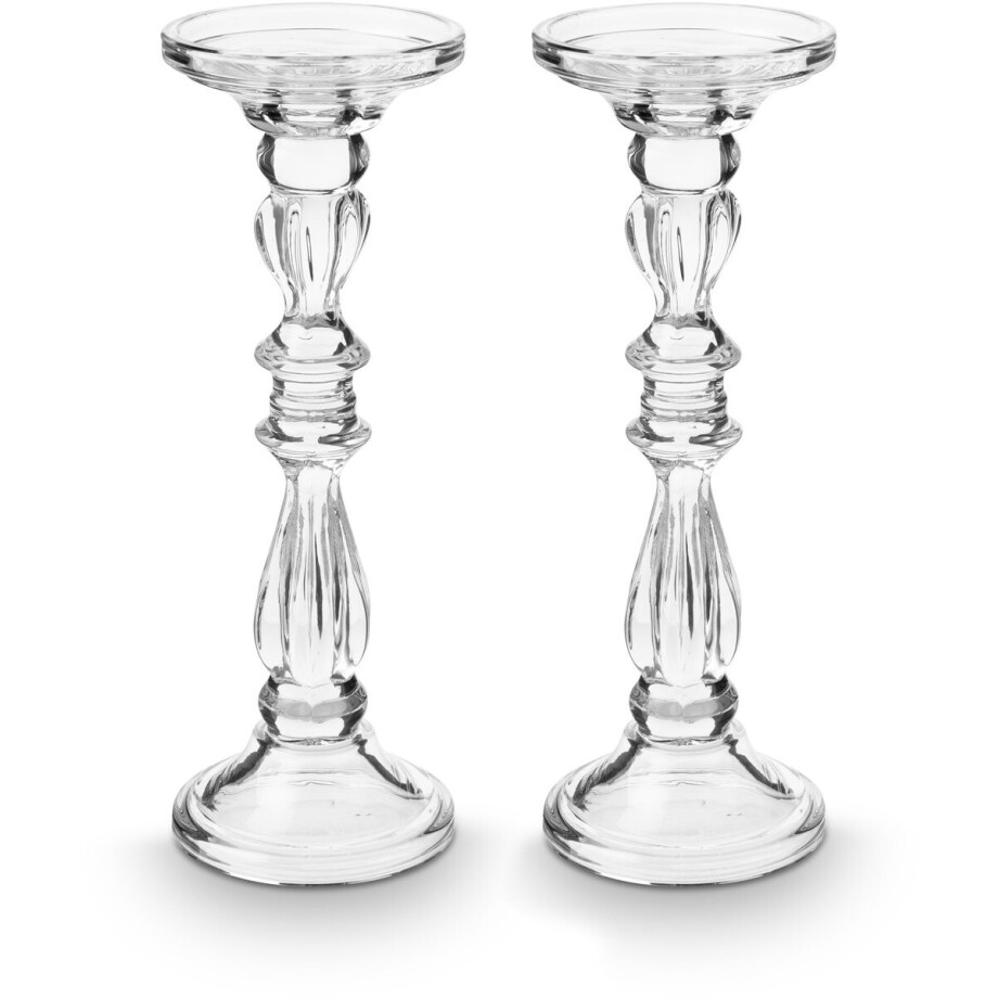vtwonen Kandelaar Set van 2 - Kaarsenhouder van Glas - Transparant - 10x28.5cm afbeelding 1