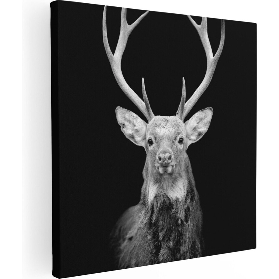 Artaza Canvas Schilderij Hertenkop - Zwart Wit - 50x50 - Foto Op Canvas - Canvas Print afbeelding 1