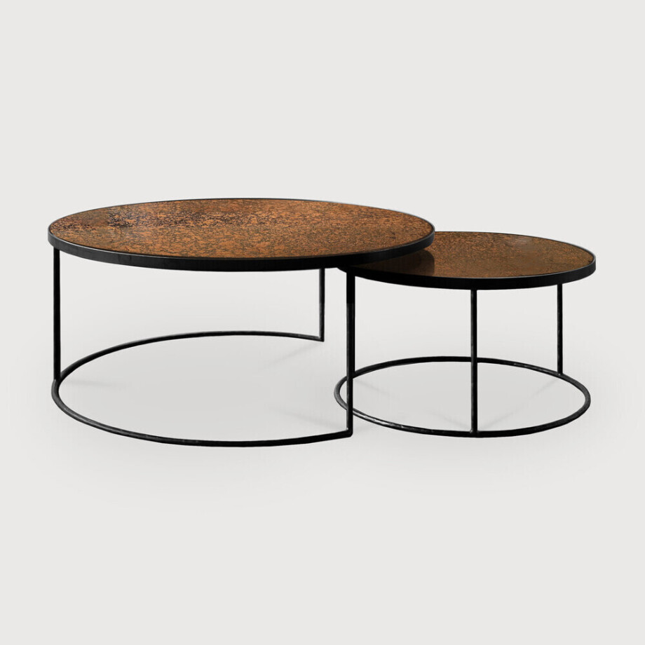 Ethnicraft Ronde Salontafel 'Nesting' Spiegelglas, Set van 2 stuks, kleur Brons afbeelding 1
