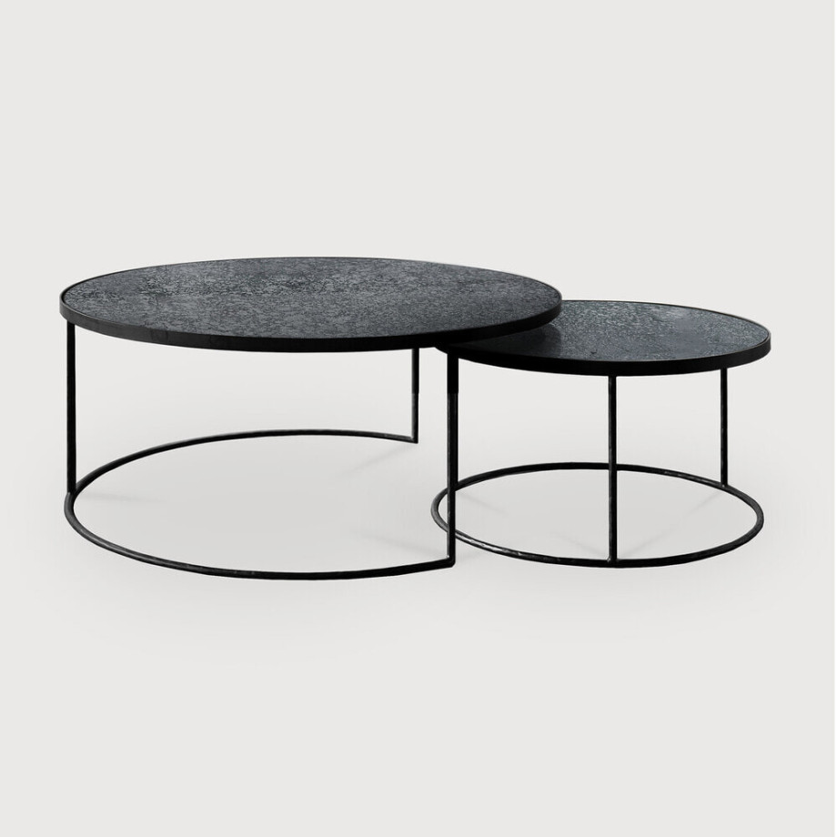 Ethnicraft Ronde Salontafel 'Nesting' Spiegelglas, Set van 2 stuks, kleur Charcoal afbeelding 1