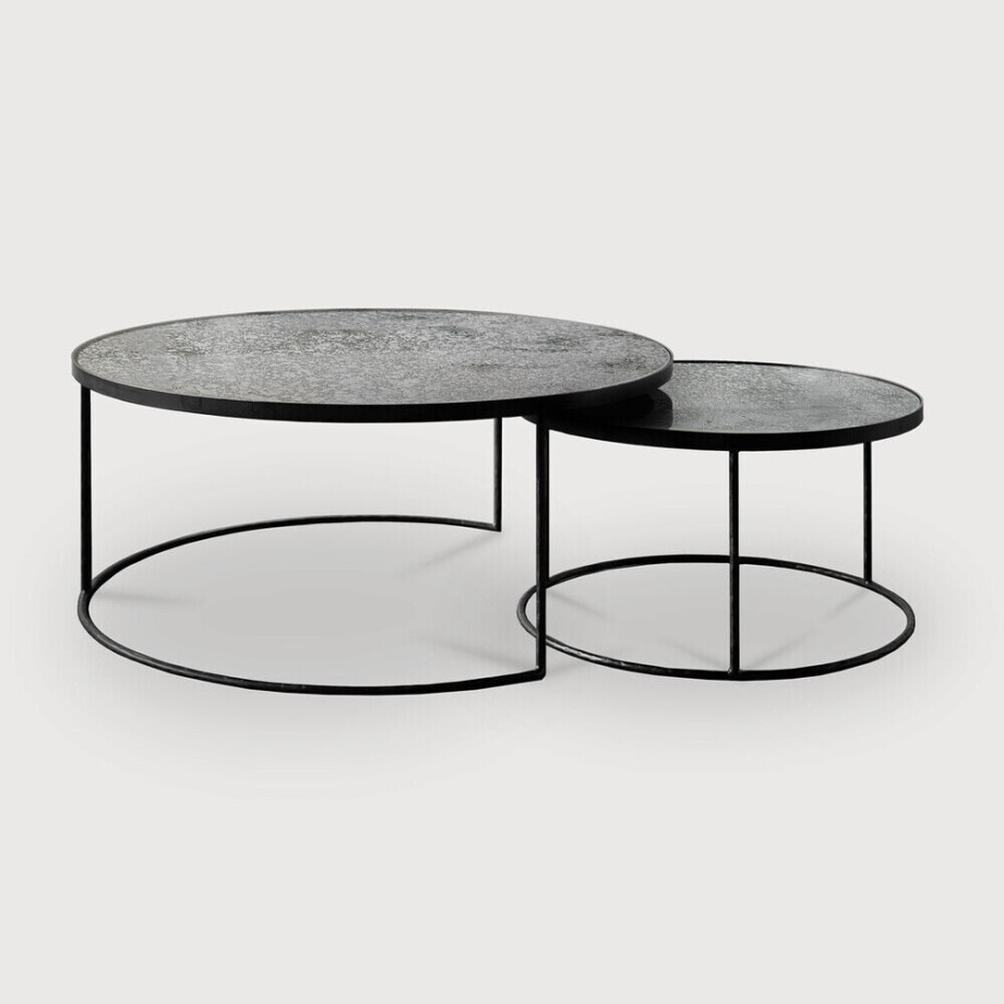 Ethnicraft Ronde Salontafel 'Nesting' Spiegelglas, Set van 2 stuks, kleur Clear afbeelding 1
