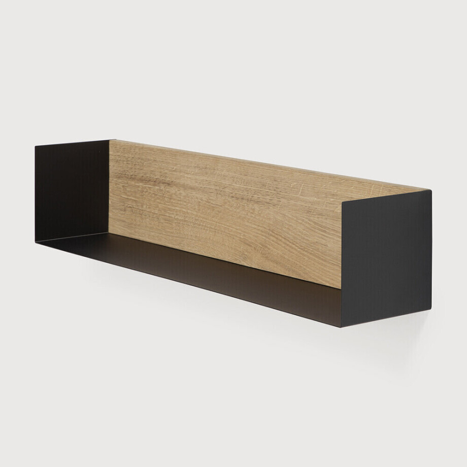 Ethnicraft Wandplank 'U' Eikenhout, 70cm, kleur Naturel/Zwart Ethnicraft Wandplank 'U' Eikenhout, 70cm, kleur Naturel/Zwart afbeelding 1