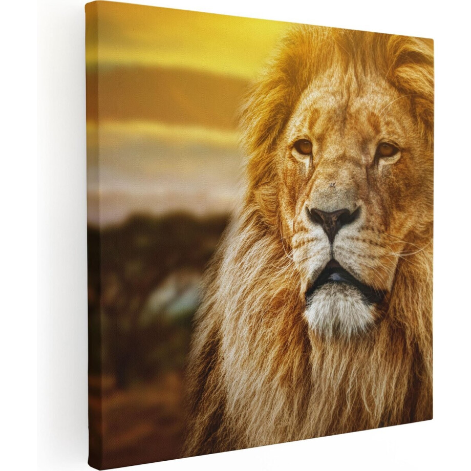 Artaza Canvas Schilderij Leeuw - 80x80 cm - Wanddecoratie Afrika - Muurdecoratie Dieren - Schilderijen Op Canvas Safari afbeelding 1