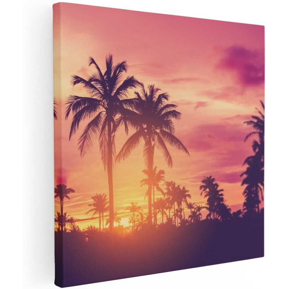 Artaza Canvas Schilderij Tropische Palmbomen Met Zonsondergang - 100x100 cm - Groot - Wanddecoratie Woonkamer - Schilderijen - Muurdecoratie Artaza Canvas Schilderij Tropische Palmbomen Met Zonsondergang - 100x100 cm - Groot - Wanddecoratie Woonkamer - Schilderijen - Muurdecoratie afbeelding 1