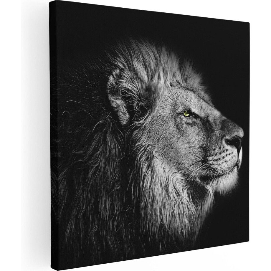 Artaza Canvas Schilderij Leeuw - 90x90 cm - Wanddecoratie Dierenkop - Muurdecoratie Zwart Wit - Schilderijen Op Canvas Dieren afbeelding 1