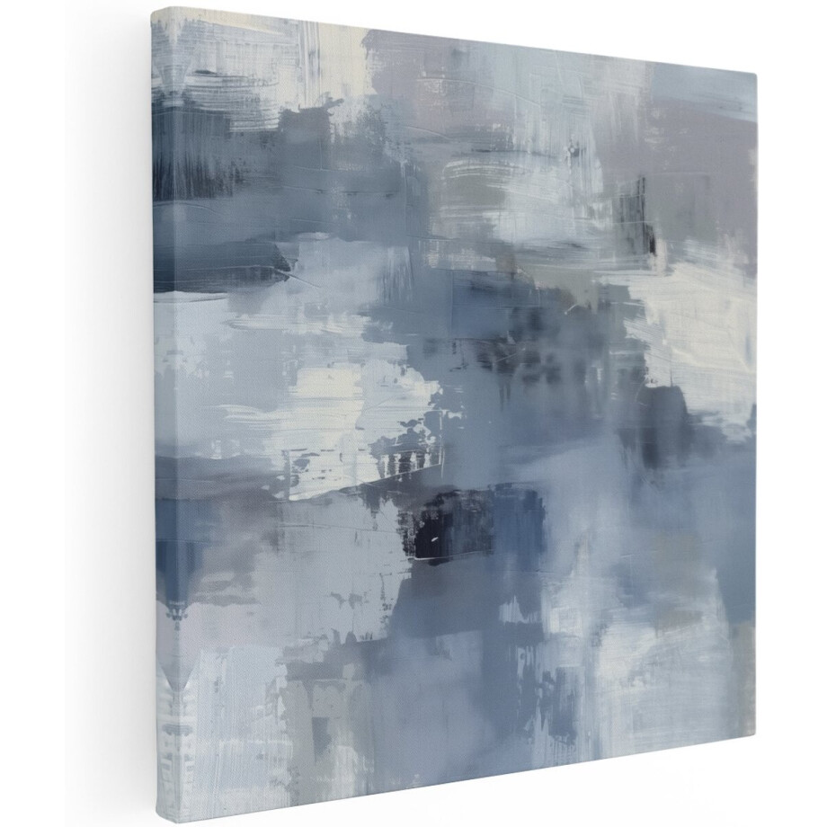 Artaza Canvas Schilderij Abstract in Blauw en Wit - 100x100 cm - Groot - Wanddecoratie Woonkamer - Schilderijen - Muurdecoratie afbeelding 1