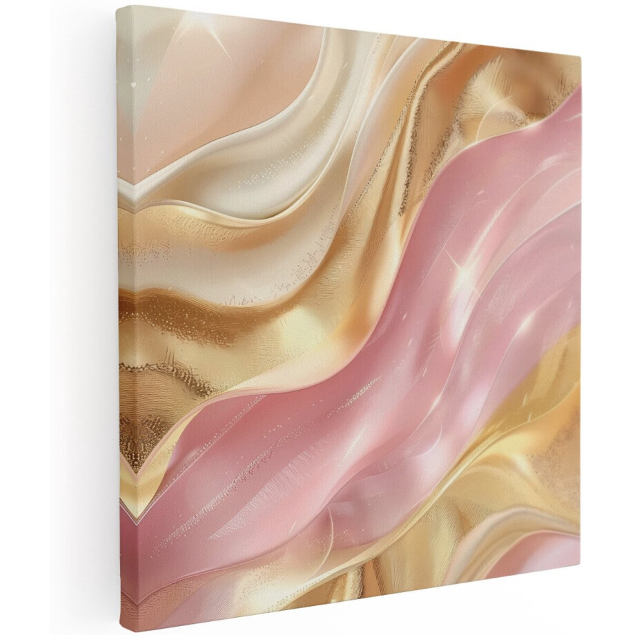 Artaza Canvas Schilderij Abstract - 100x100 cm - Groot - Wanddecoratie Goud - Muurdecoratie Roze - Decoratie Woonkamer - Schilderijen Op Canvas afbeelding 1