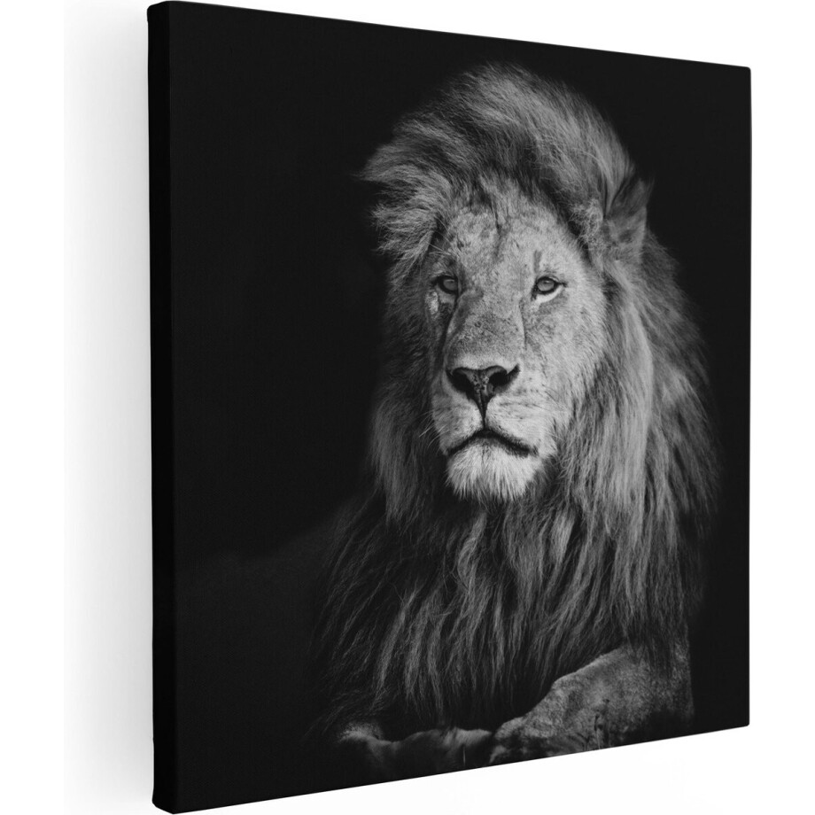 Artaza Canvas Schilderij Leeuw - Leeuwenkop - Zwart Wit - 60x60 - Foto Op Canvas - Canvas Print afbeelding 1