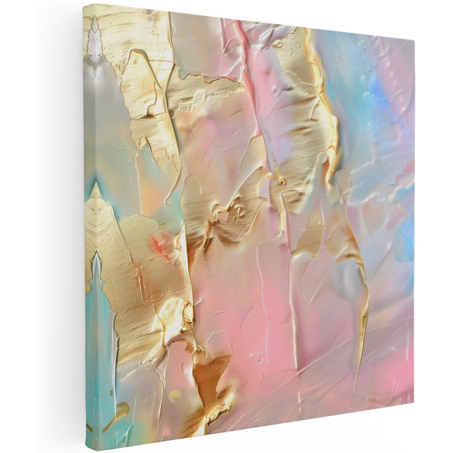 Artaza Canvas Schilderij Abstract - 70x70 cm - Wanddecoratie Goud - Muurdecoratie Modern - Decoratie Pastel Woonkamer - Goud afbeelding 1