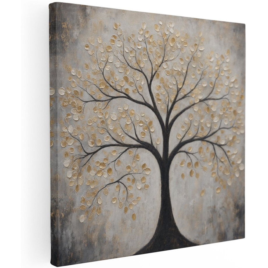 Artaza Canvas Schilderij Gouden Boom - Abstract - Winterse Sfeer - 50x50 cm - Wanddecoratie Woonkamer - Schilderijen - Muurdecoratie afbeelding 1