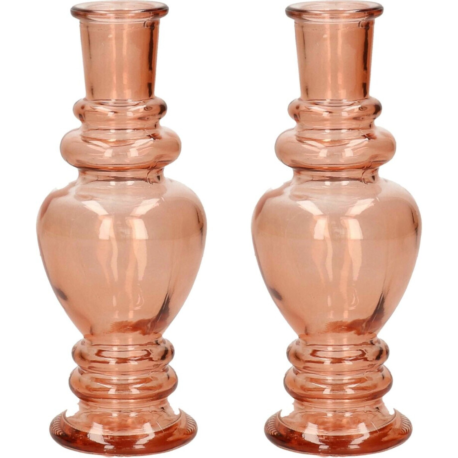 Ideas 4 Seasons Bloemenvaas Venice - 2x - voor kleine stelen/boeketten - gekleurd sierglas - helder zacht oranje - D5.7 x H15 cm Ideas 4 Seasons Bloemenvaas Venice - 2x - voor kleine stelen/boeketten - gekleurd sierglas - helder zacht oranje - D5.7 x H15 cm afbeelding 1