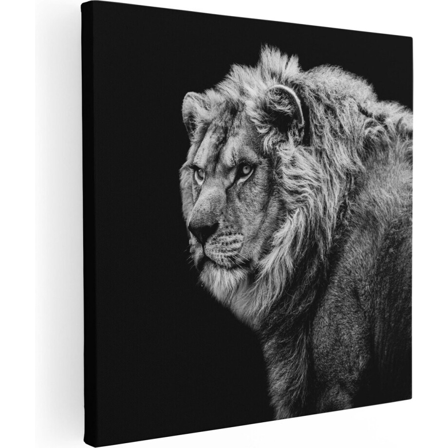 Artaza Canvas Schilderij Leeuw - Zwart Wit - 30x30 - Klein - Foto Op Canvas - Canvas Print afbeelding 1