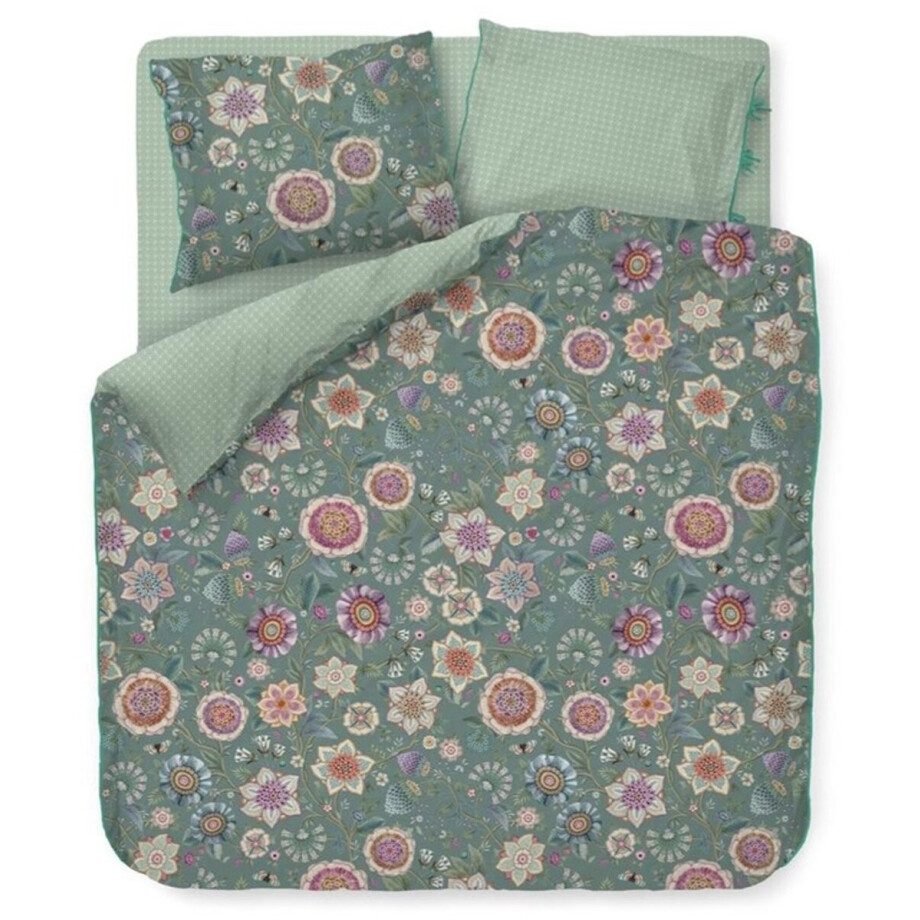 Pip Studio Viva Las Flores Dekbedovertrek - Tweepersoons - 200x200/220 cm - Groen Pip Studio Viva Las Flores Dekbedovertrek - Tweepersoons - 200x200/220 cm - Groen afbeelding 1
