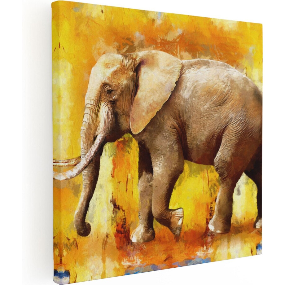 Artaza Canvas Schilderij Geschilderde Olifant Olieverf - Abstract - 70x70 - Foto Op Canvas - Canvas Print afbeelding 1