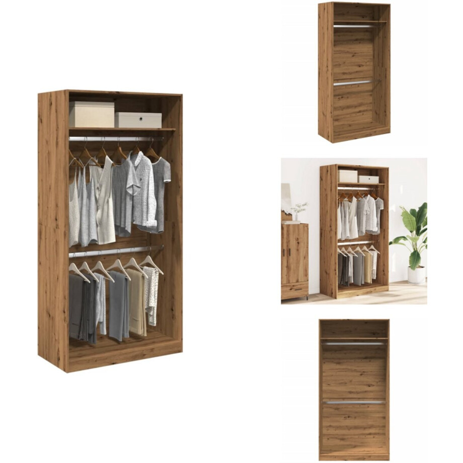 vidaXL Kledingkast - Kledingkasten - Klerenkast - Garderobekast - Kledingkast 100x50x200 cm bewerkt hout artisanaal eikenkleurig vidaXL Kledingkast - Kledingkasten - Klerenkast - Garderobekast - Kledingkast 100x50x200 cm bewerkt hout artisanaal eikenkleurig afbeelding 1