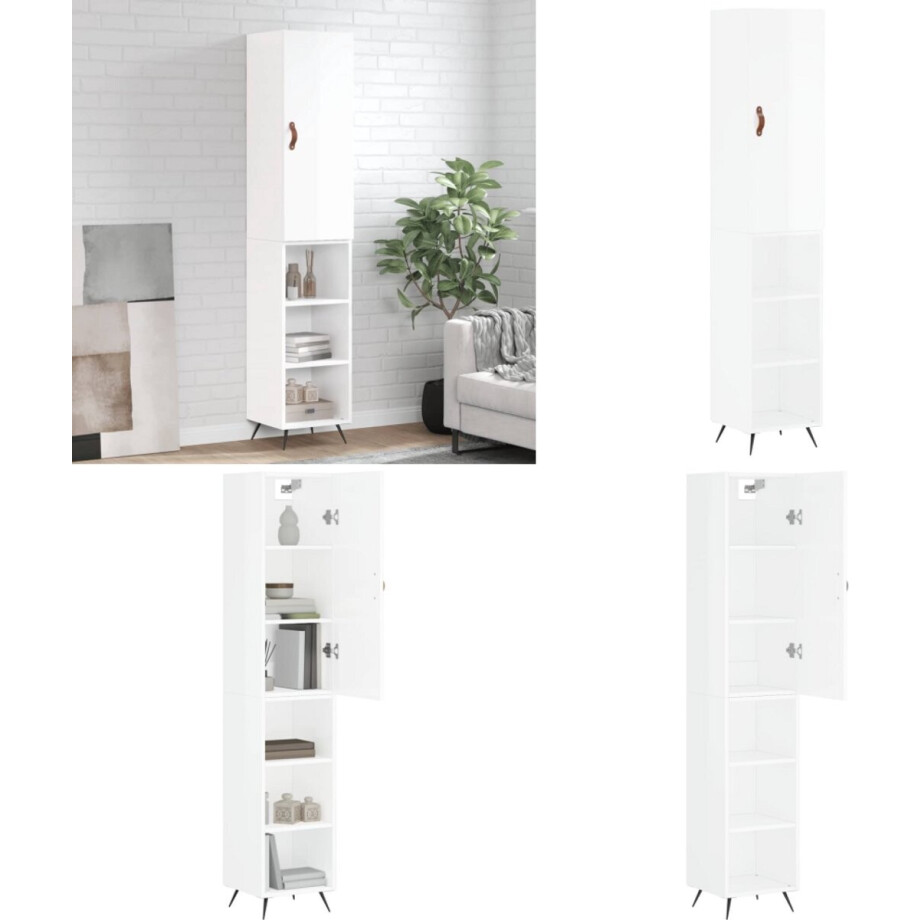 vidaXL Hoge kast 34,5x34x180 cm bewerkt hout hoogglans wit - Hoge Kast - Hoge Kasten - Hoge Kast Met Lade - Kast afbeelding 1