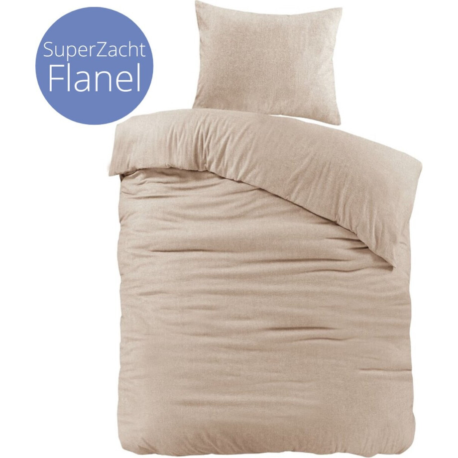 Droomtextiel Brienz Dekbedovertrek Flanel Zand - 140x200/220 cm - Super Zacht - Hoogwaardige Kwaliteit afbeelding 1