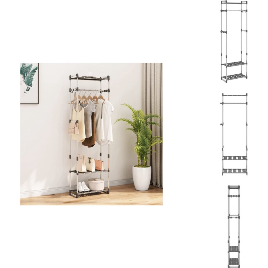vidaXL Kledingrek - Kledingrekken - Kledingstandaard - Opbergrek - Kledingrek 3-laags 59x29x192 cm aluminium zilverkleurig vidaXL Kledingrek - Kledingrekken - Kledingstandaard - Opbergrek - Kledingrek 3-laags 59x29x192 cm aluminium zilverkleurig afbeelding 1